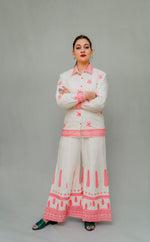 Off white Fushsia pink embriodered Coord Set