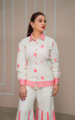 Off white Fushsia pink embriodered Coord Set