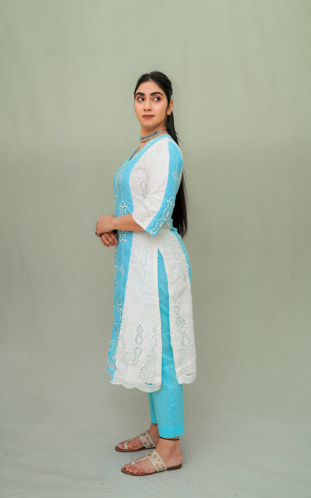 A shape Cutwork Kurta Set
