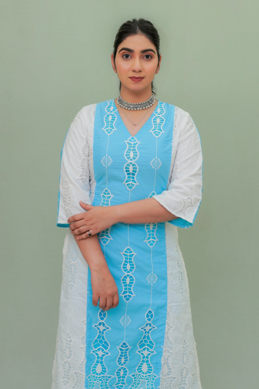 A shape Cutwork Kurta Set