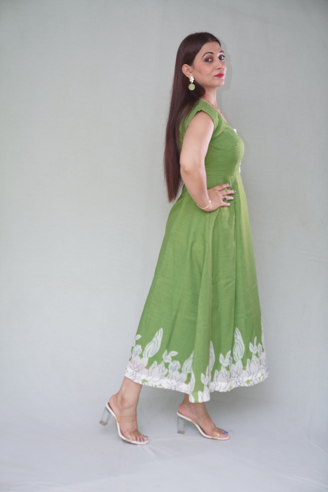 Midi Dress with Floral Hem