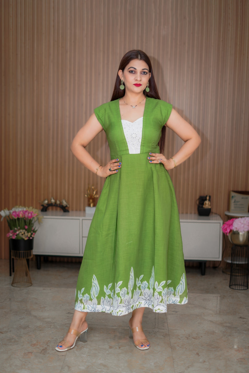 Midi Dress with Floral Hem