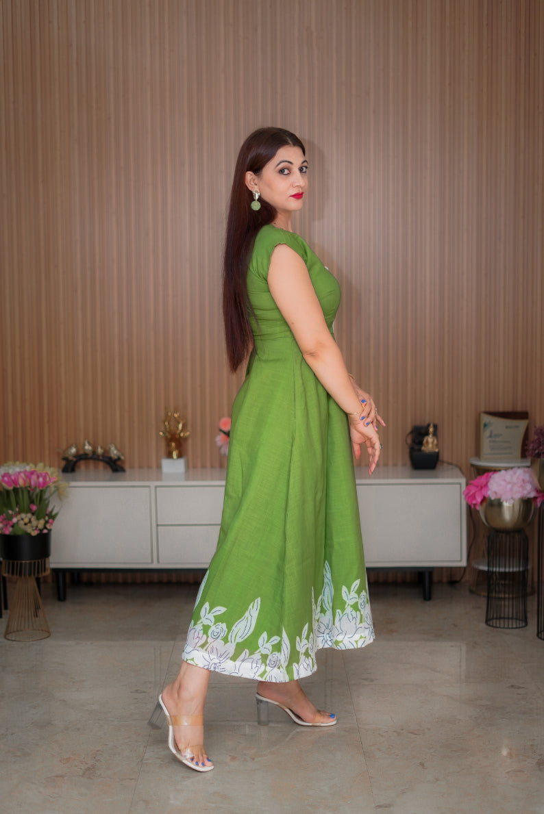 Midi Dress with Floral Hem