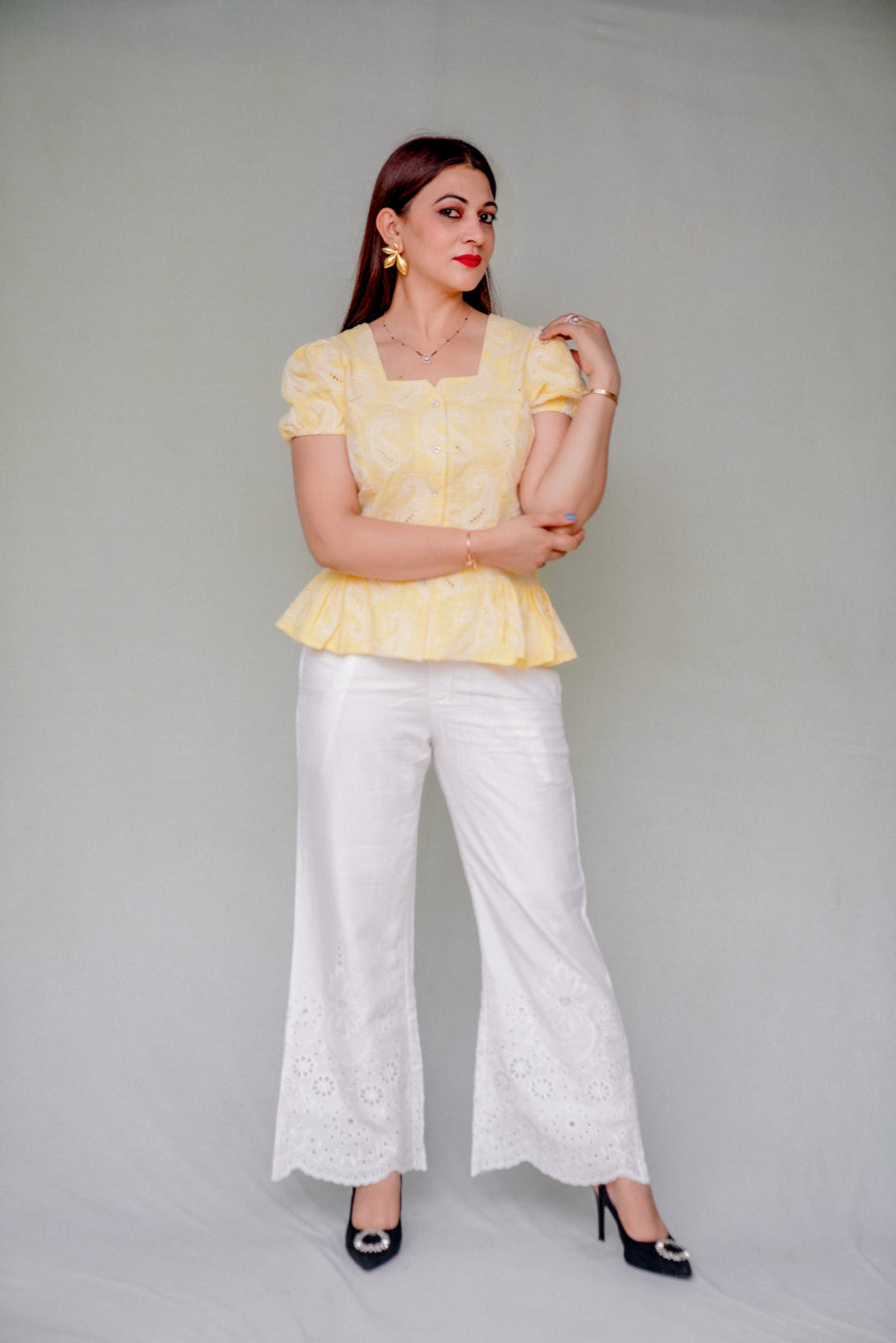 Cotton Linen embriodery Coord set