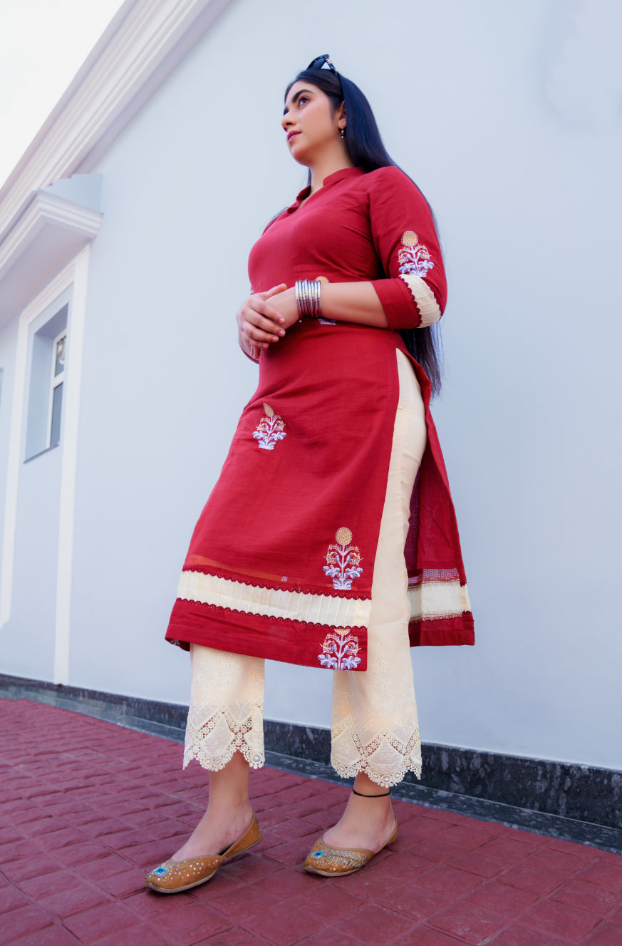 Kota doria embriodery kurta set