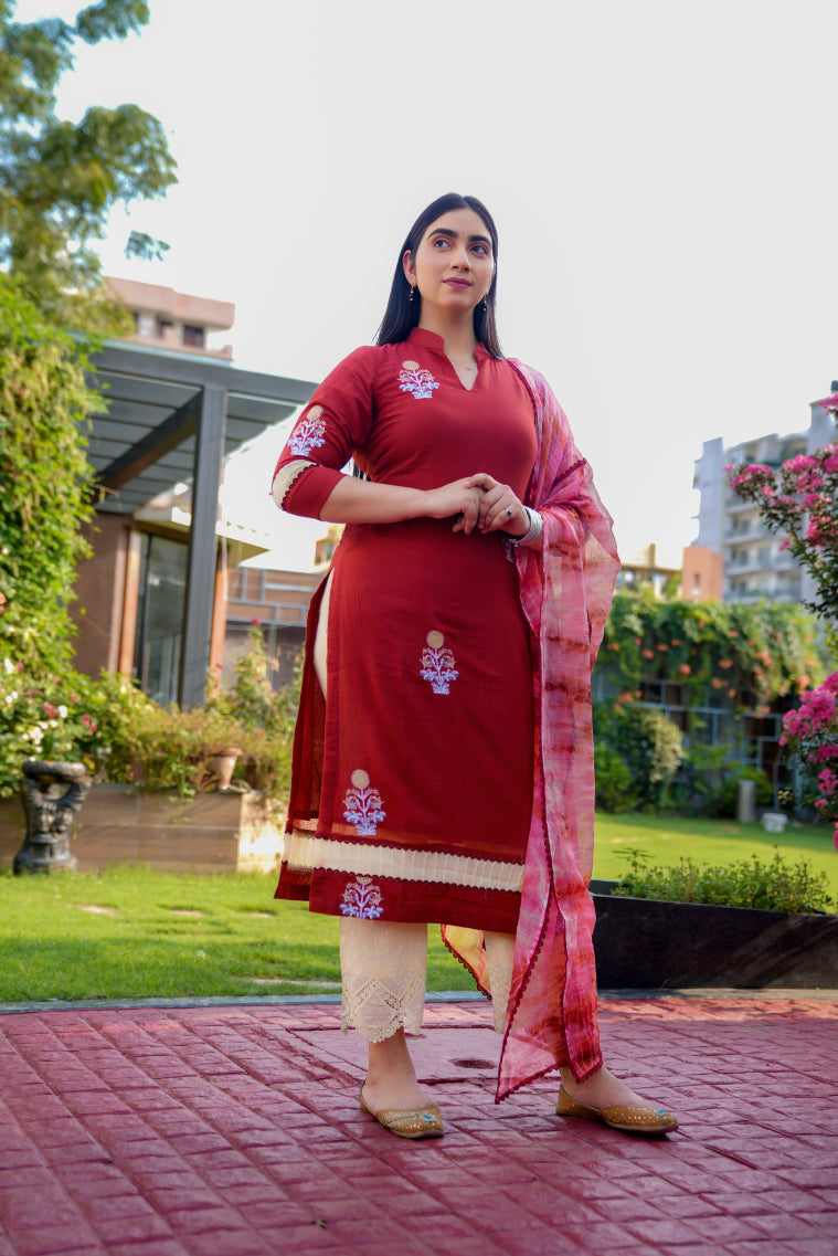 Kota doria embriodery kurta set
