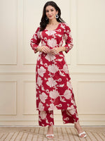 Red floral Print Kurta Set