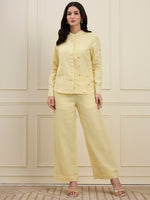 Solid Yellow Embellished Linen Coord Set with Straight Pants