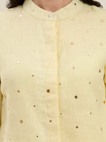 Solid Yellow Embellished Linen Coord Set with Straight Pants