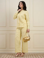 Solid Yellow Embellished Linen Coord Set with Straight Pants