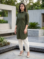 Olive Green Hacuba work Shirt Style Kurta with Pants