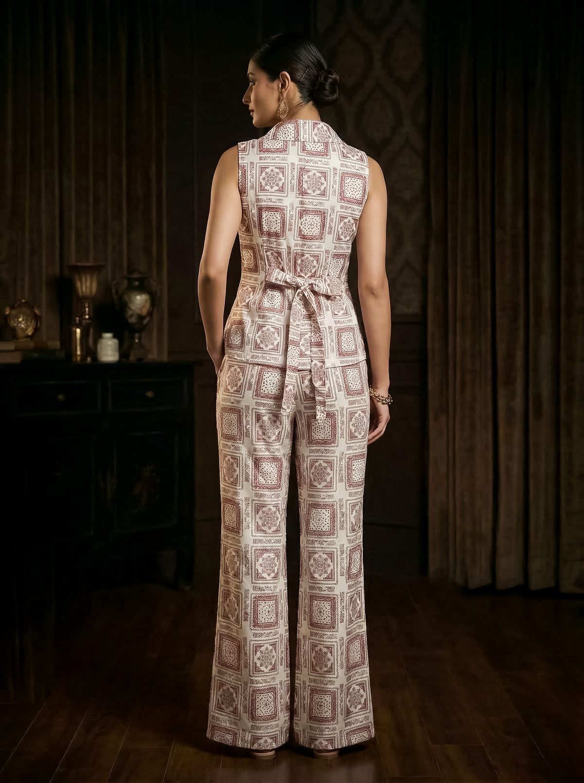 Geometric Printed Blazer Top with Trousers