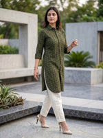 Olive Green Hacuba work Shirt Style Kurta with Pants
