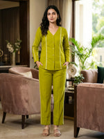 Cotton Coord Set with Lace Deatiling V neck Top and Straight Pants