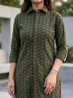 Olive Green Hacuba work Shirt Style Kurta with Pants