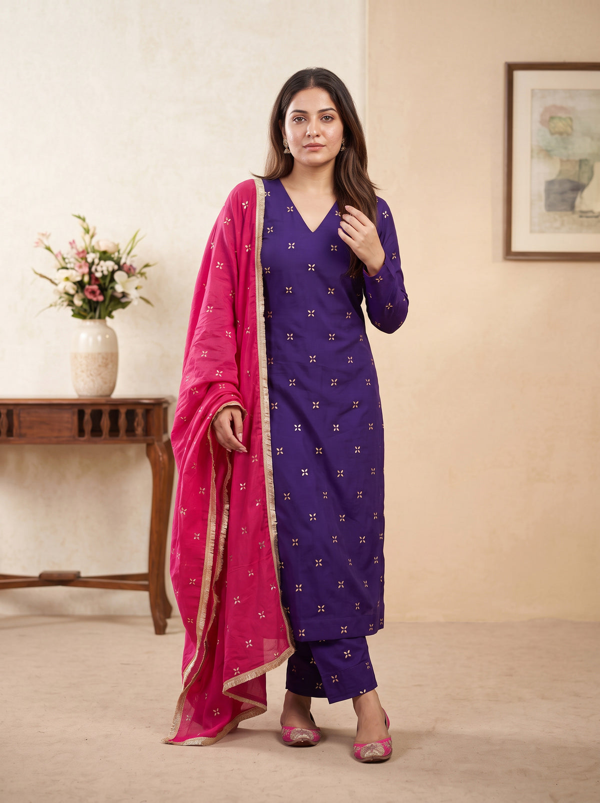 Purple Mukaish Kurta Setwith Dupatta