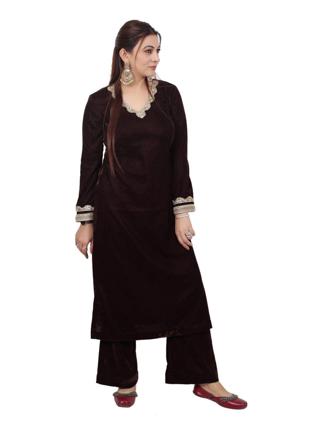 BROWN VELVET KURTA SET