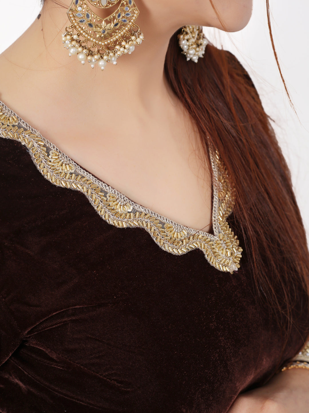 BROWN VELVET KURTA SET