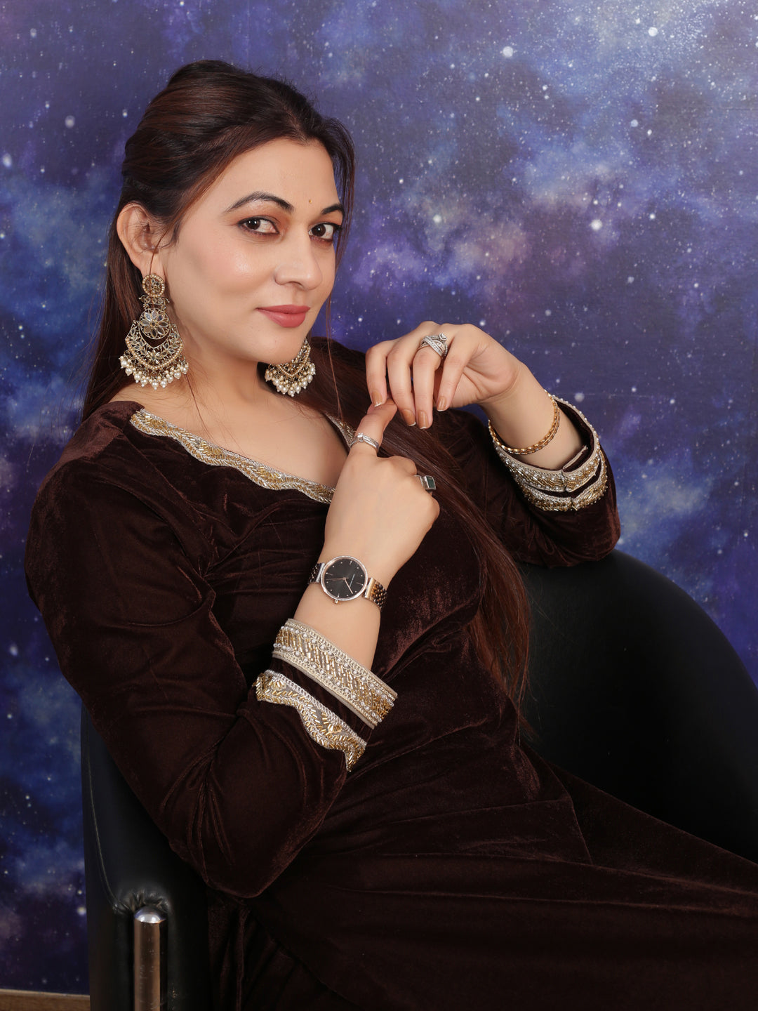 BROWN VELVET KURTA SET