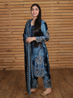 VELVET EMBROIDERED KURTA SET