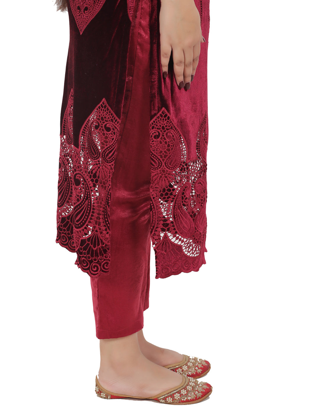 RED VELVET KURTA SET