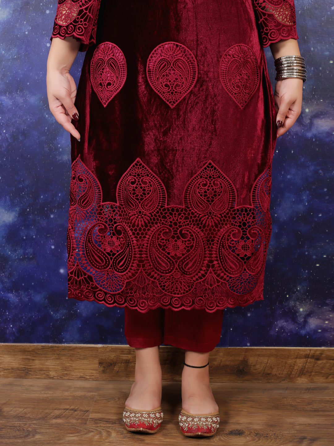 RED VELVET KURTA SET