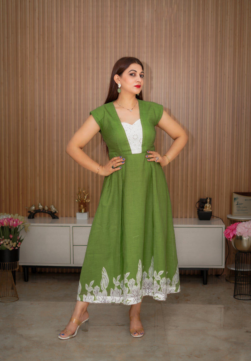 Midi Dress with Floral Hem