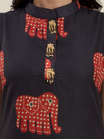Black Elephant Print Kurta with Red Farshi Salwar