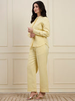 Solid Yellow Embellished Linen Coord Set with Straight Pants