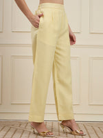 Solid Yellow Embellished Linen Coord Set with Straight Pants